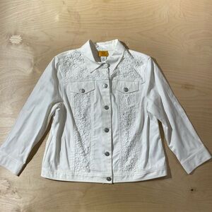 Ruby Rd. White Lace-Panel Jean Jacket 12 (QW)